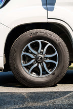Alloy wheel and tyre detail on a Theault XTEO horsebox