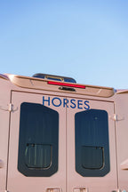 Rear doors of a Theault Aero Sprinter horsebox with HORSES lettering