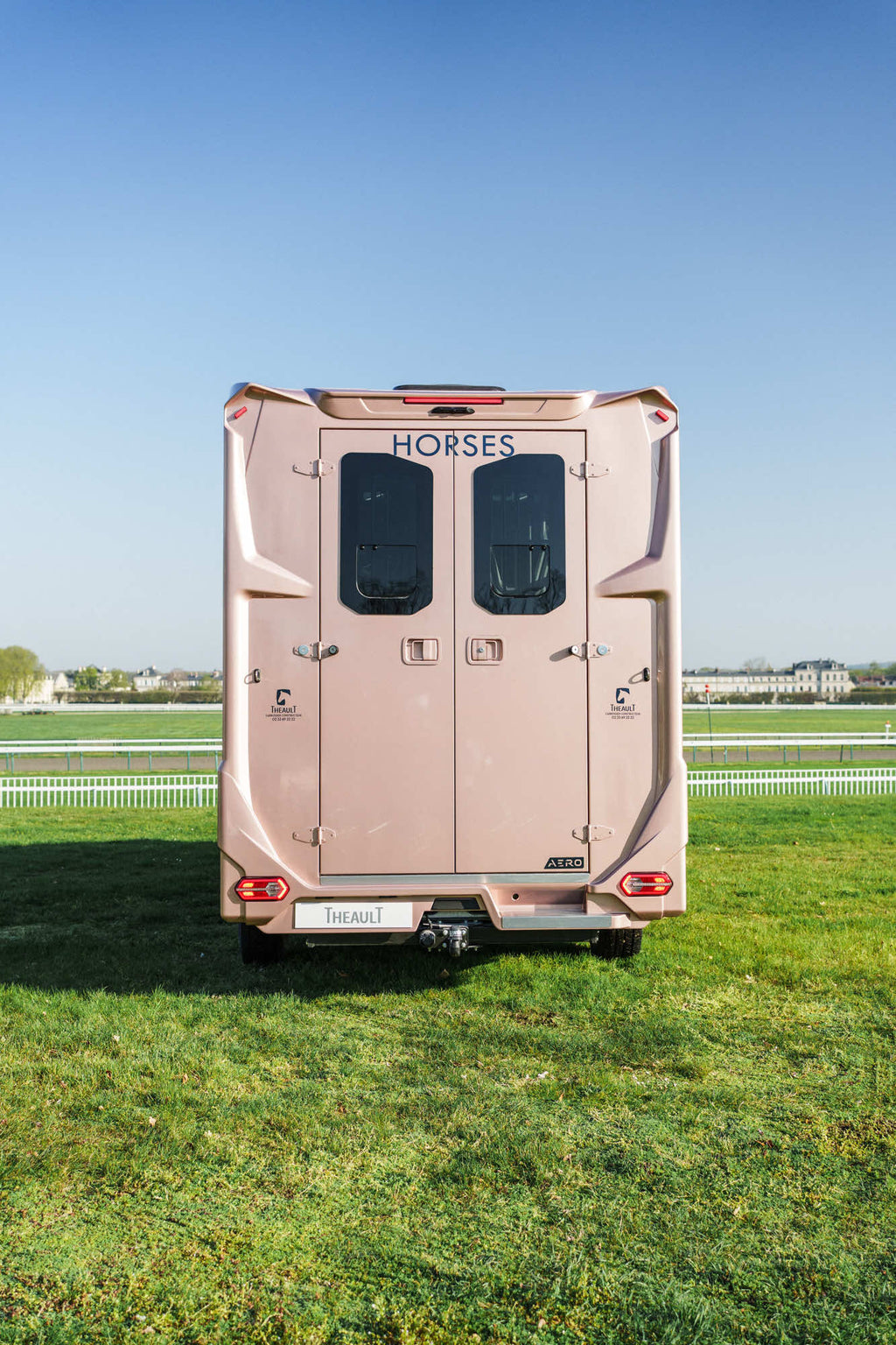 Rear view of a Theault Aero Sprinter horsebox with the ramp closed