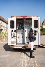 Theault Aero Sprinter horsebox with the rear ramp down showing the horse area