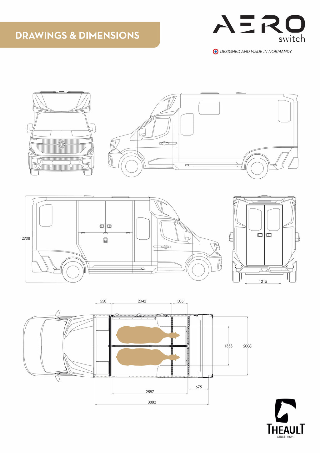 Theault Aero Master horsebox layout and floor plan with the Switch system