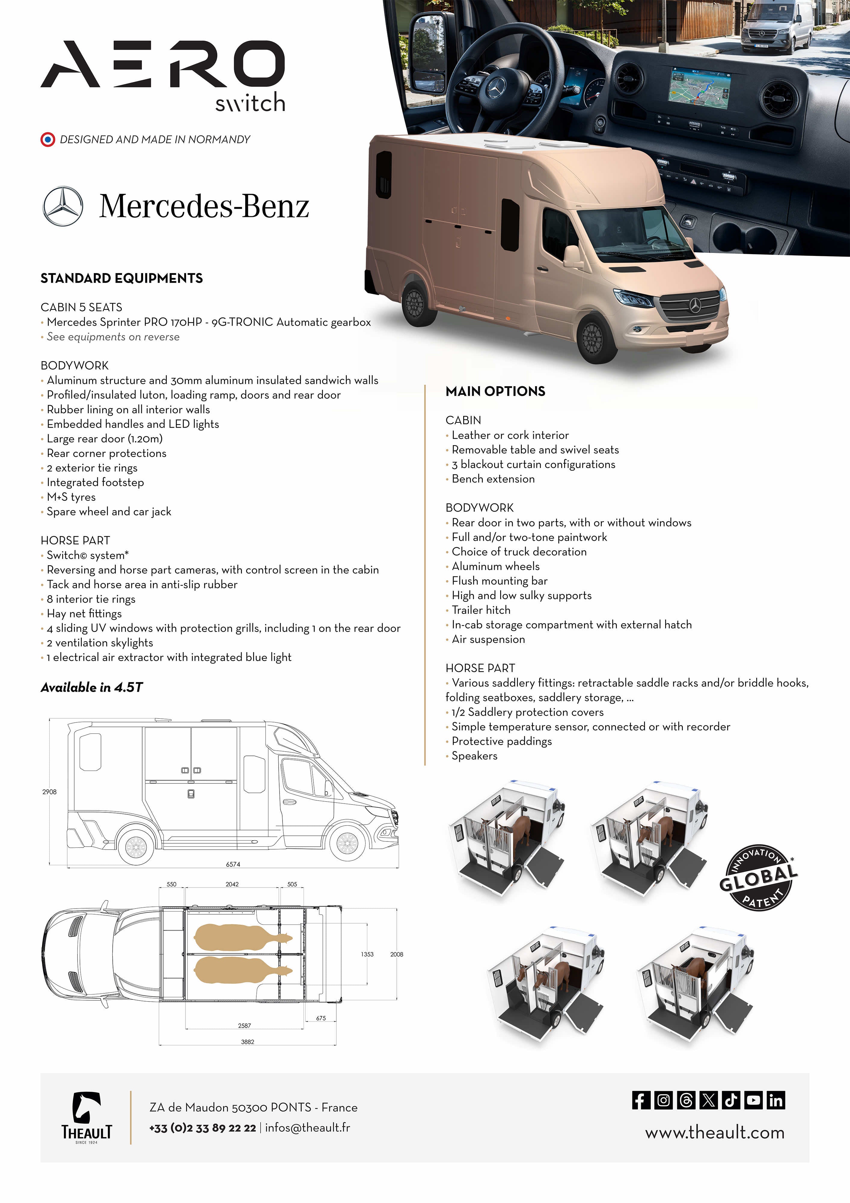Theault Aero Sprinter horsebox layout and Switch system features