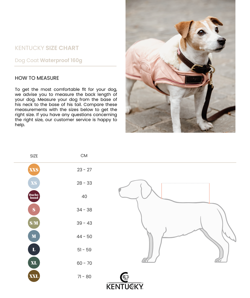 Kentucky Horsewear Dog Coat Waterproof 160g dusty blue - size chart