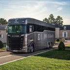 Theault Elegance horsebox parked, front three-quarter view