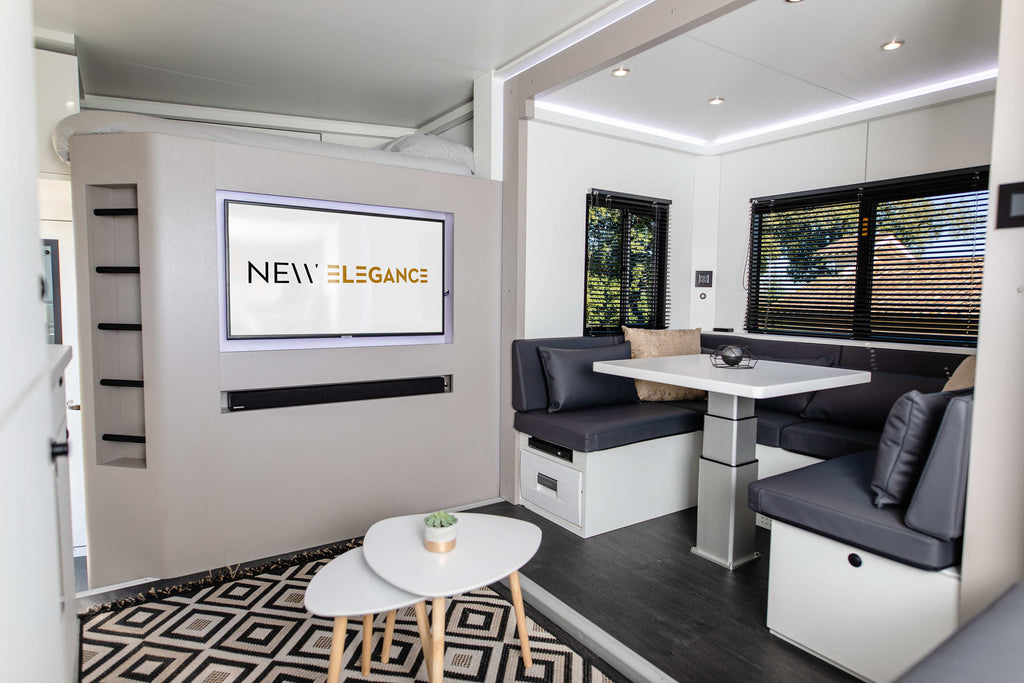 Living lounge interior of a Theault Elegance horsebox
