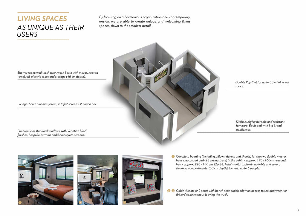 Interior layout of the living lounge in a Theault Elegance horsebox