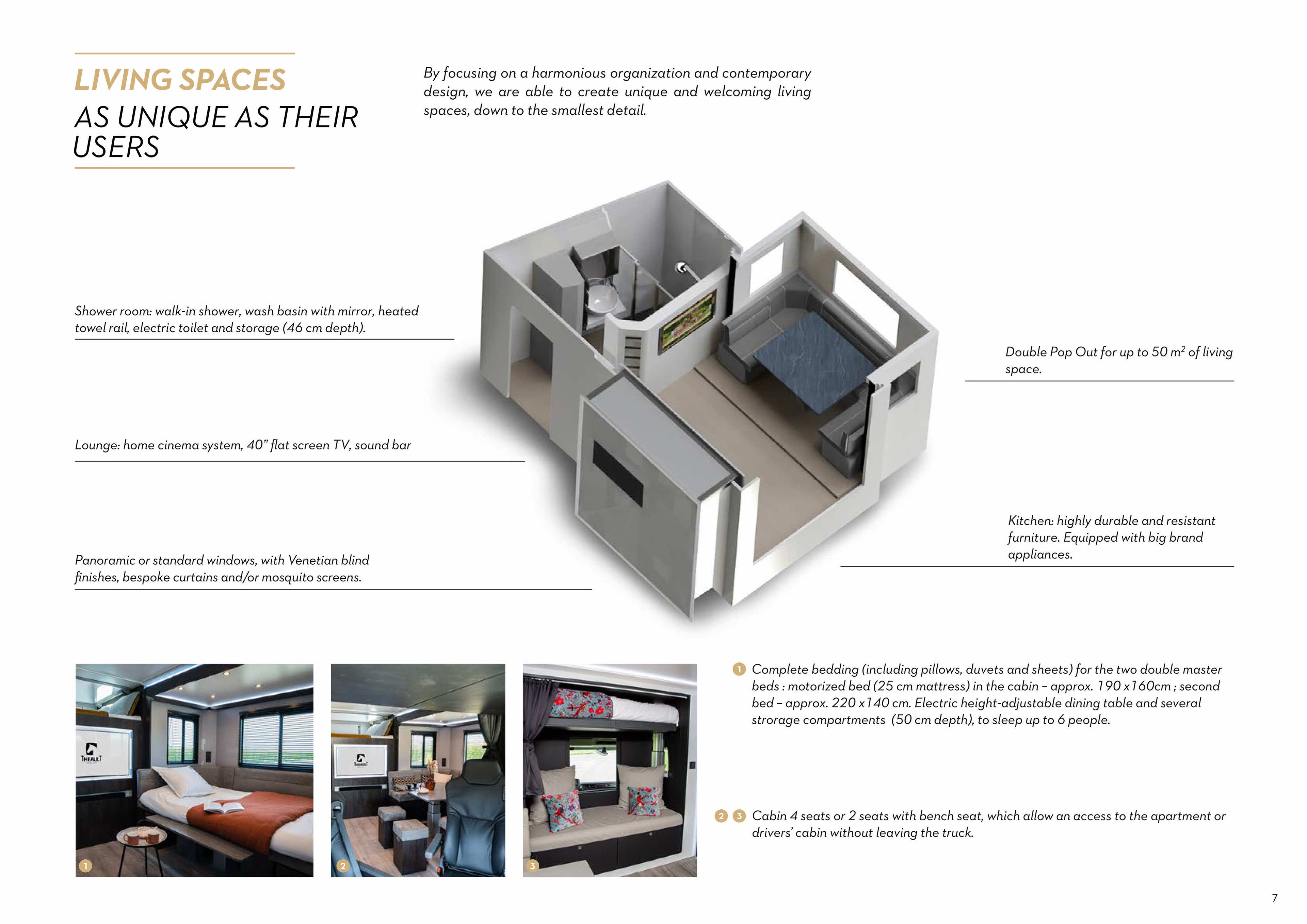 Interior layout of the living lounge in a Theault Elegance horsebox