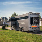 Theault Elegance horsebox with the lounge slide-out open, side view