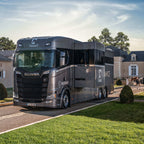 Theault Elegance horsebox with the side lounge slide-out extended