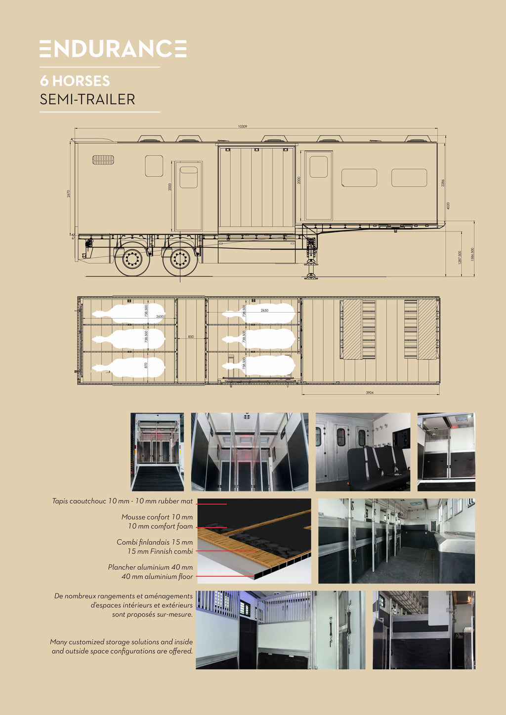 Floor plan of the Theault Endurance 6-horse semi-trailer horsebox