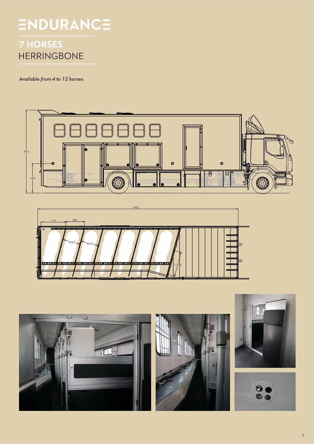 Theault Endurance horsebox 7-horse herringbone layout, alternative view