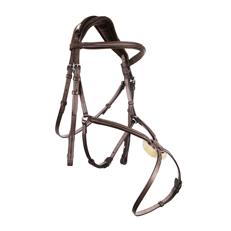 ExionPro English Horse Bridle - Square Raised Snaffle Noseband, Fancy Browband, Detachable Flash, Rubber Reins